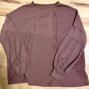 Like Love exposed-seam knit top, brown. Medium.